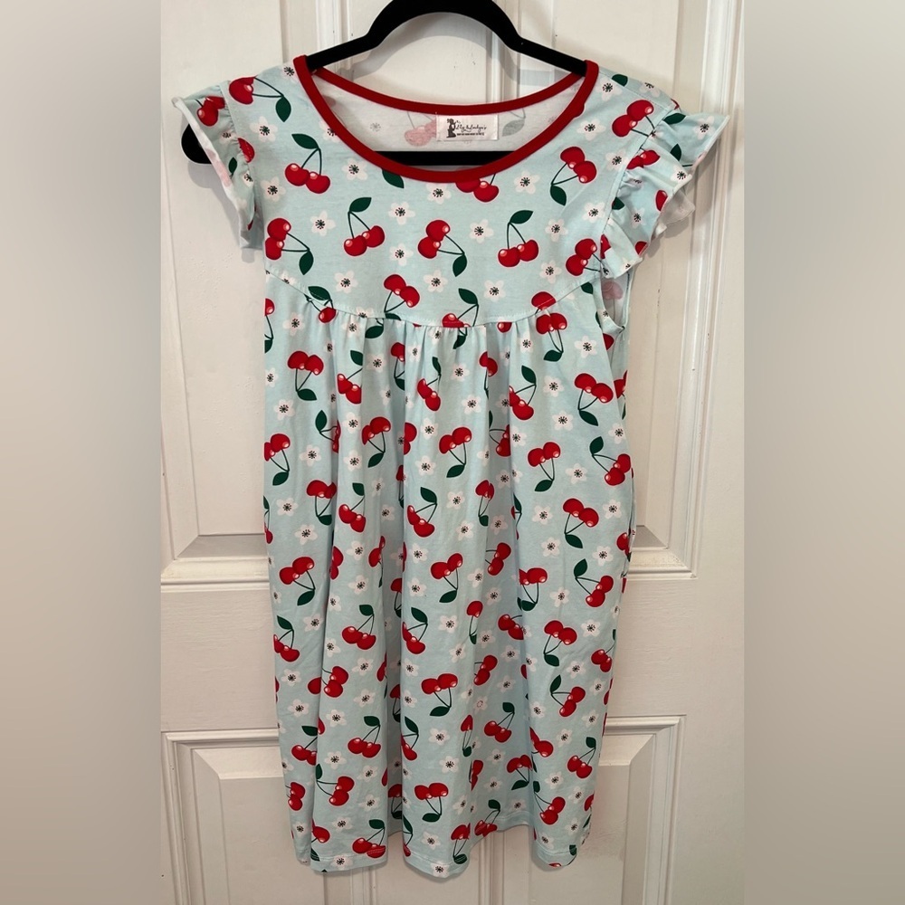 Lily & Londyn’s Kids Girl’s Cherry Print Casual Dress Size 14 Summer Pockets